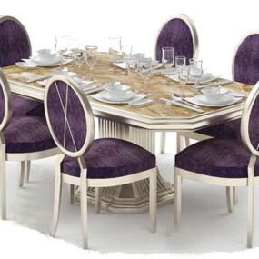 Modelo 3d de cadeira de mesa familiar de jantar de luxo europeu