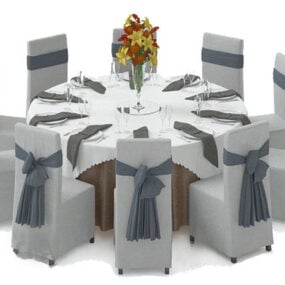 Modelo 3d de cadeiras de mesa de restaurante de casamento em hotel