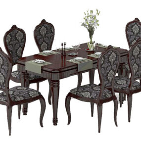 European Style Wood Table Chairs 3d model