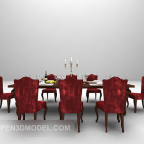 Red Table And Velvet Chair Combination 3d model