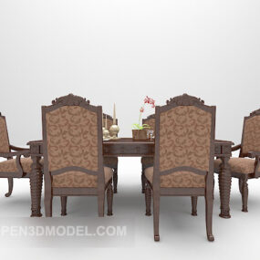 木桌和椅子复古图案3d模型
