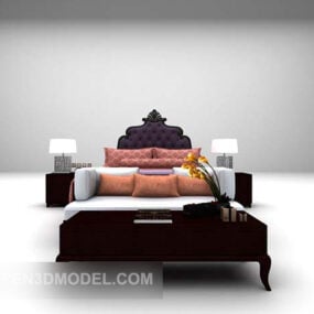 Ліжко двоспальне з кушеткою і табуретом 3d модель