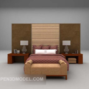Podwójne łóżko z tylną ścianą i kanapą Model 3D