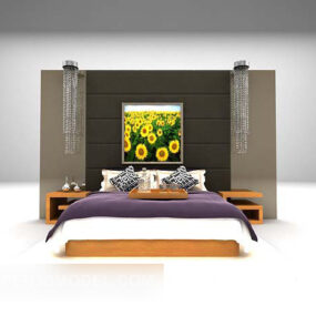 Bed With Backwall And Nightstand 3d model
