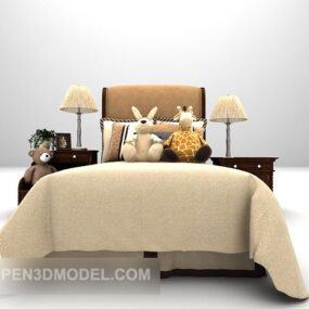 سرير مفرد مع حيوانات محشوة للأطفال نموذج ثلاثي الأبعاد