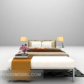 Διπλό κρεβάτι με πανί και φωτιστικό 3d μοντέλο