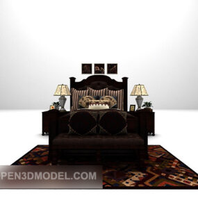 카펫이있는 유럽 스타일의 더블 침대 3d 모델