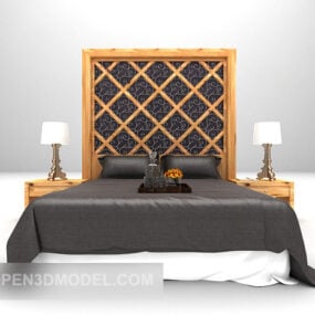 Μοντέρνο γκρι διπλό κρεβάτι με πίσω τοίχο 3d μοντέλο