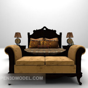 Europäisches klassisches Bett mit Tagesbett 3D-Modell