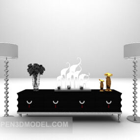 Чорна передпокійна шафа з посудом 3d модель