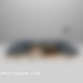 3d-модель сірого тканинного багатокористувацького дивана з килимом