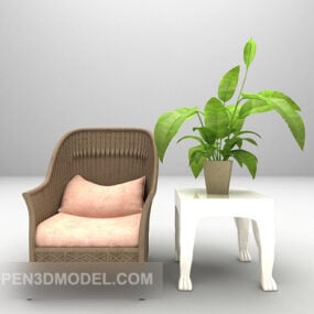 Single Sofa With Table And Potted Plant 3d model