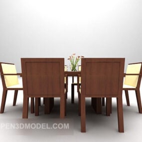 Modern Wooden Dining Table And Chairs 3d model