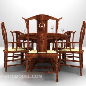Bộ bàn ghế ăn 7 món mô hình 3d