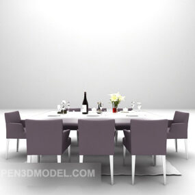 White Table With Purple Chair 3d model