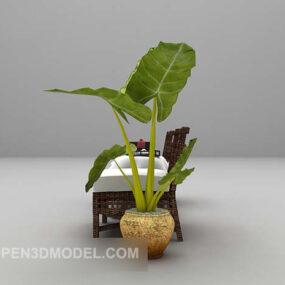 Leisure Chair With Potted Plant 3d model
