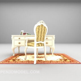 โต๊ะสีขาวแบบยุโรปพร้อมพรมเก้าอี้แบบ 3 มิติ