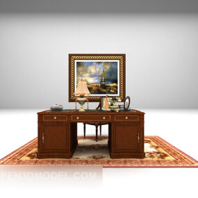 European Classical Desk With Carpet 3d model