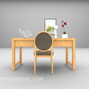 Modelo 3D de design de cadeira elegante de mesa de madeira