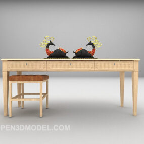 Modelo 3D de design de cadeira de mesa em formato longo