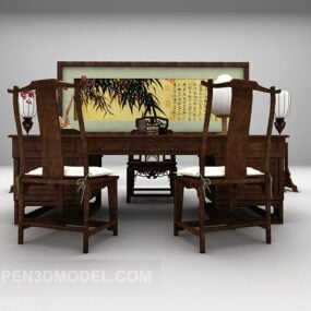 เก้าอี้โต๊ะจีนวินเทจพร้อมภาพวาดโมเดล 3 มิติ