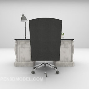 European White Desk With High Back Chair 3d model