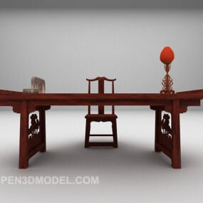 Chinese Vintage Wooden Desk Chair 3d model