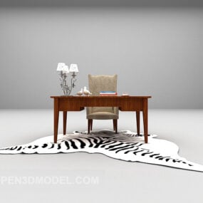 Brown Wood Desk With Carpet 3d model