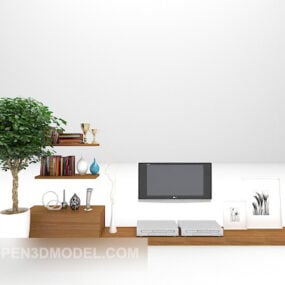Wood Tv Cabinet With Bookshelf 3d model