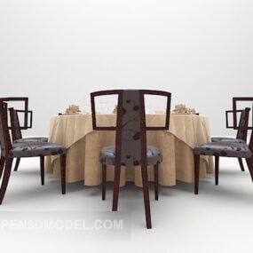 European Round Table With Cloth Covered 3d model