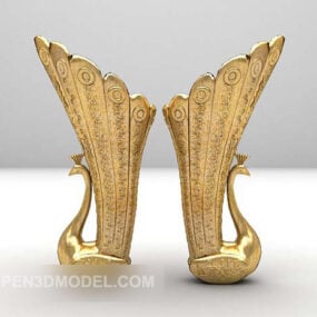 Model 3d Dekoratif Patung Merak Emas