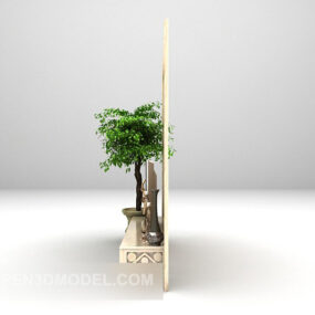 3D-Modell aus Holz-TV-Schrank mit Pflanzentopf