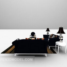 ספה שחורה משולבת עם שטיח דגם תלת מימד