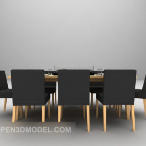 Wooden Dining Table With Grey Chairs 3d model