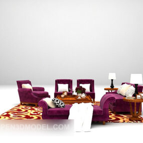Conjunto combinado de sofá de terciopelo rojo modelo 3d