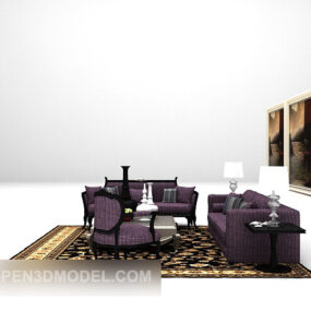 European Purple Sofa Carpet Combination 3d model