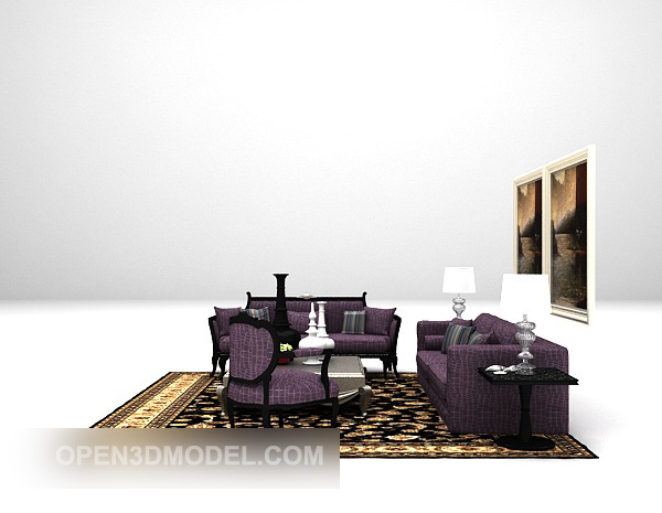 European Purple Sofa Carpet Combination