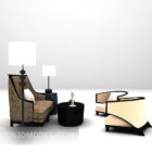 Flersitsig soffa med bord och golvlampa