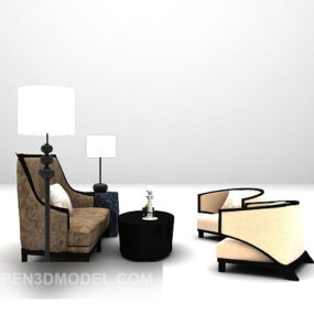 Multi-seaters Sofa With Table And Floor Lamp 3d model