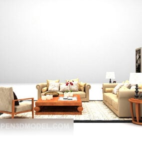 Grå sofakombinationsbord og tæppe 3d-model