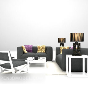 Black Color Combination Sofa Table Set 3d model