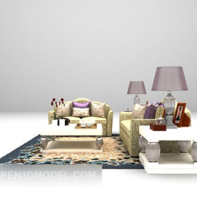 Ensemble de combinaison de tapis de canapé gris modèle 3D