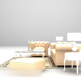 Yellow Leather Sofa With Carpet 3d model