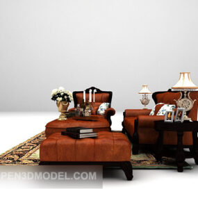 American Vintage Leather Sofa Combination 3d model
