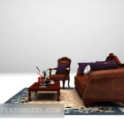 Mesa de sofá de cuero europeo con alfombra