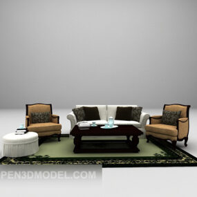 ספה משולב שטיח שולחן רטרו דגם תלת מימד