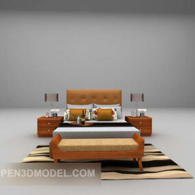 3д модель простой двуспальной кровати с кушеткой и ковром