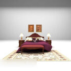 Muebles de cama doble de terciopelo con alfombra vintage