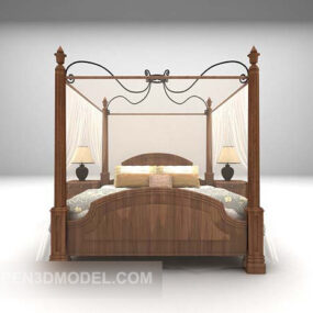 Classic Wooden Poster Bed 3d model