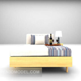 European Single Bed Wooden Frame 3d model